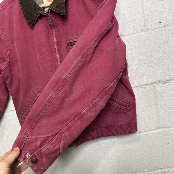 Y2K Carhartt Sherpa-Lined Detroit Jacket “Raspberry” WJ097 - Picture 9 of 16